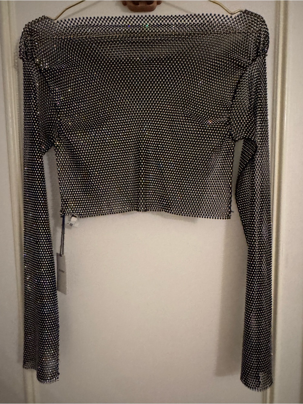 NEST Fragrances Black Sparkle Mesh Cropped Long-Sleeve Top